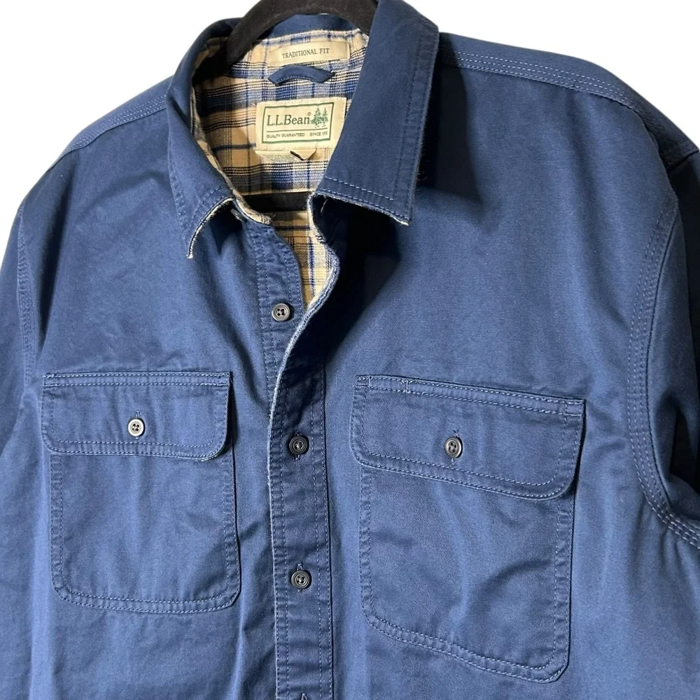 L.L. Bean Blanket Lined Shirt Jacket Flannel Workwear Blue Men’s L